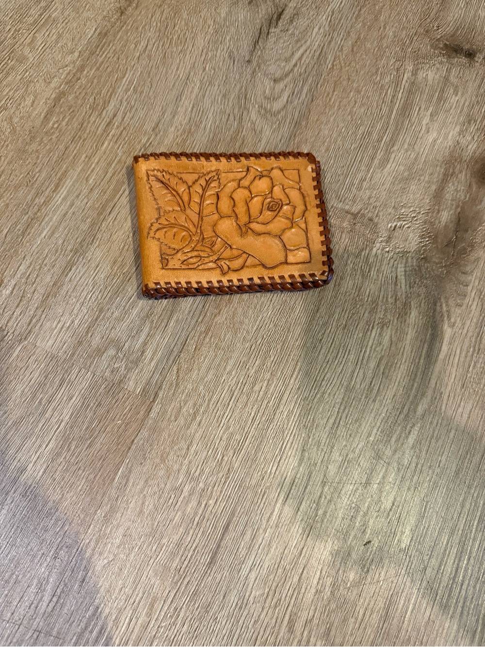 Handcrafted Tan Leather Floral Tooled Wallet - Women's Wallet